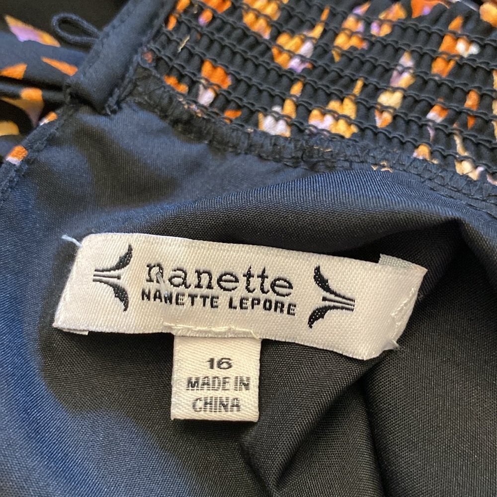Nanette Lepore black with orange print woman’s pleated dress, high neck sz 16 - Picture 9 of 15